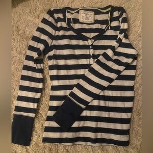 Aeropostale Navy and Cream Buttoned Top